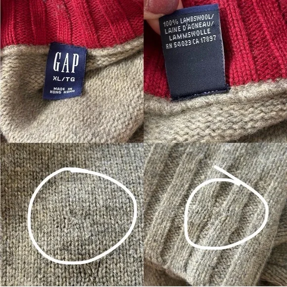 GAP Olive Green, Cream & Burgundy Half-Zip Stripe Sweater - Picture 8 of 8